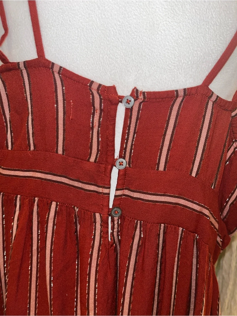 Adjustable Straps V-Neck Striped Maxi Dress in Deep Burgundy - Picture 6 of 12